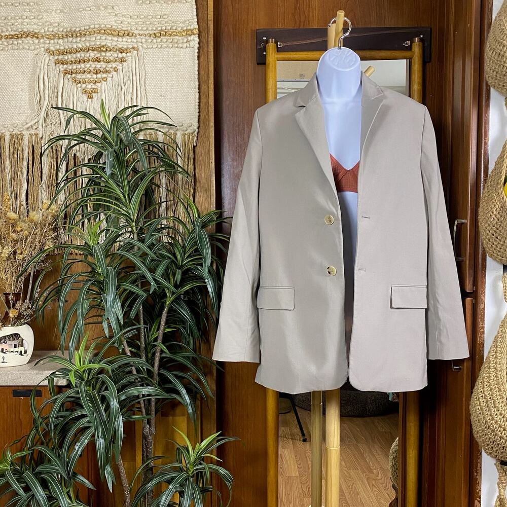 Zara Wool Blend Blazer Women S Beige Oversized Jacket Work Office Classic Layer